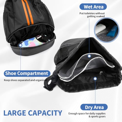 Image of JELUTAR Drawstring Backpack Gym Bag with Shoes Compartment, Black Orange