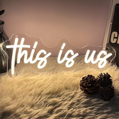 Image of This is us Neon Sign for Photo Wall Decor Wedding Custom Light Up Neon Sign Indoor Bedroom Home Decor LED Neon Signs Large Backdrop Flex Christmas Living Room Girls Boys Gift,USB Warm White 40x16 CM