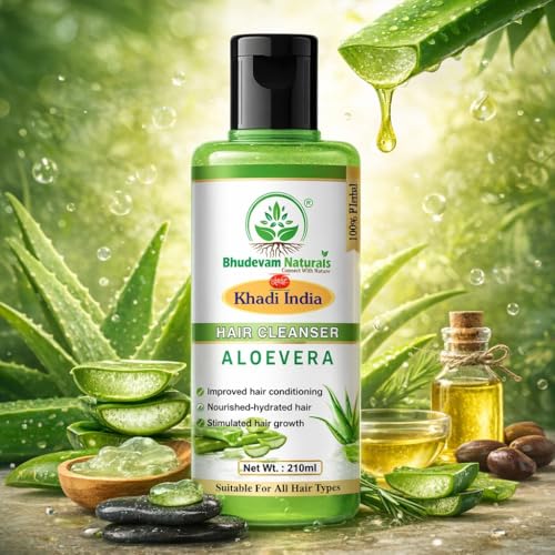 Image of Bhudevam Natural Khadi Aloe Vera Hair Shampoo Moisturizing & Nourishing Formula for Dry, Damaged Hair | Suitable for All Hair Types - Pack of 2