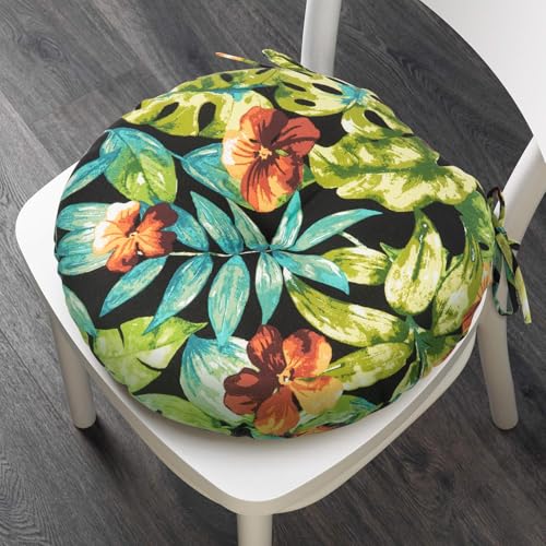 In4 Care Outdoor Bistro Chair Cushion Set Of 2, Waterproof Tufted Round Seat Cushion With Ties, 15 Inchx15 Inchx4 Inch Patio Furniture Chair Pads For Home Garden Balcony Office-Tropical Green Leaves thumb #5