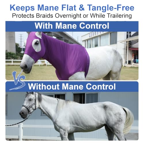 Image of Horse Slinky Hood with Zipper, Stretchy Sleazy Hood Purple M
