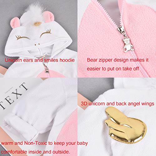 HINTINA Baby Girls 3D Unicorn Angel Wings Hooded Zipper Romper Jumpsuit Christmas Outfits Clothes Pink White4