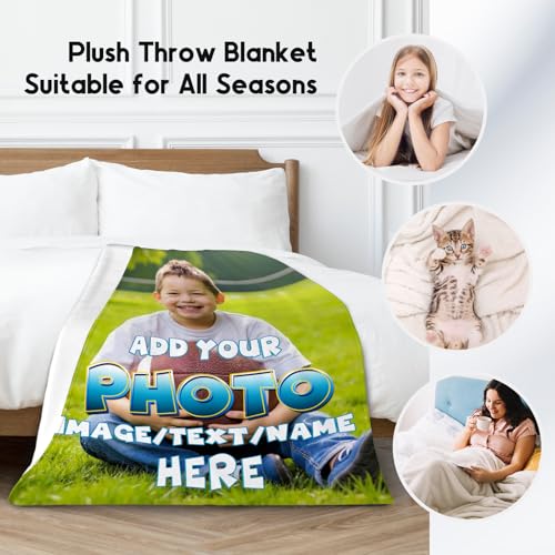 Custom Blanket, Personalized Blankets with Picture, Customized Team Gifts with Photo Text, Warm Flannel Throw for Boys Girls Kids Women Men, 60"x80"
