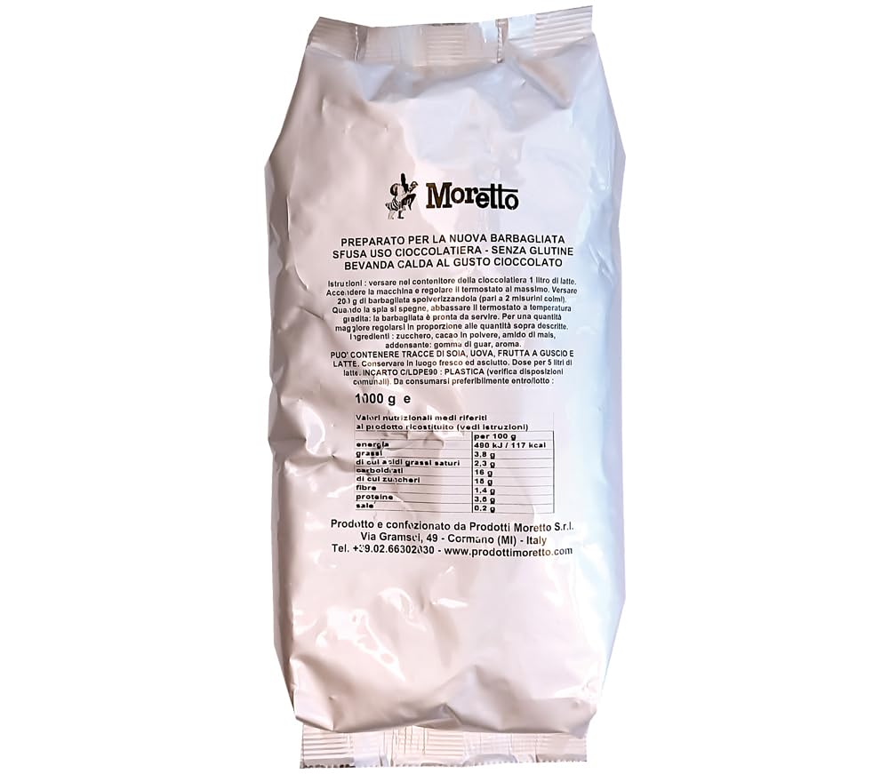 MORETTO Barbagliata uso cioccolatiera, preparato in polvere per cioccolata, senza glutine, 3 buste da 1 Kg, per 120 tazze