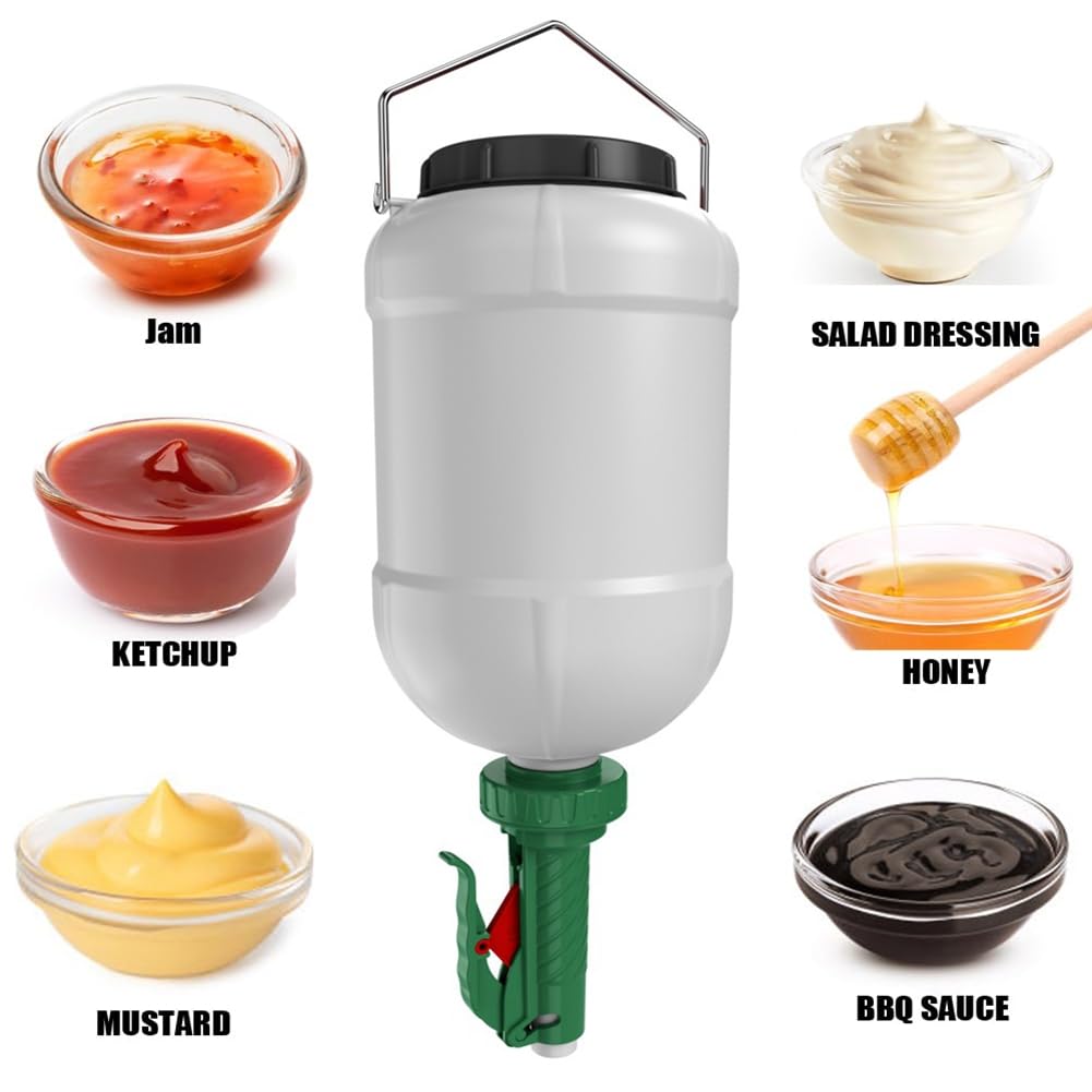 Distributore di Salse Sospeso da 5,5 L, Dispenser per Condimenti per Senape, Insalata, Ketchup, Maionese, Verde