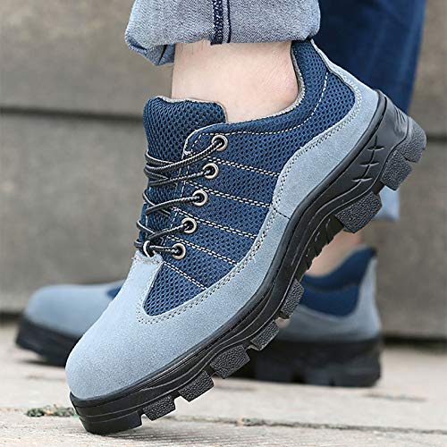 HEWXWX Atmungsaktive Sicherheitsschuhe, Sommer rutschfest, Abriebfest, Smash-Proof Und Stichfeste Sicherheitsschuhe, Baustelle Arbeitsschuhe,Blue4-40EU Cover