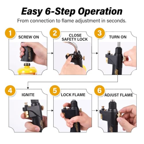 BLUEFIRE BTS-8090 Black Heavy Duty Gas Welding Torch Swirl Flame Head, Auto ON/OFF Trigger Start, Cast Aluminum Body, Compatible with MAPP/MAP-Pro/Propane, Portable Welding Nozzle for 1lb Tanks by BlueFire - Used condition - Image 5