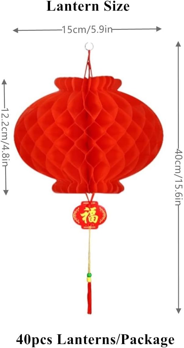 KYMY 40pcs Chinese & Vietnamese Red Paper Lanterns, 2026 Hanging Round Decorative Red Paper Lanterns for Lunar New Year,Spring Festival, Wedding Celebration, Home Decorations (15cm-5.9inch) - Image 7