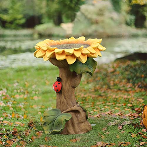 Luxenhome Bird Baths For Outdoors, 23'' Resin Sunflower Birdbath, Large Weather Resistant Bird Bath Bowl Garden Statue Basin, Bird Feeding Station For Yard, Yellow/Green #TOP4
