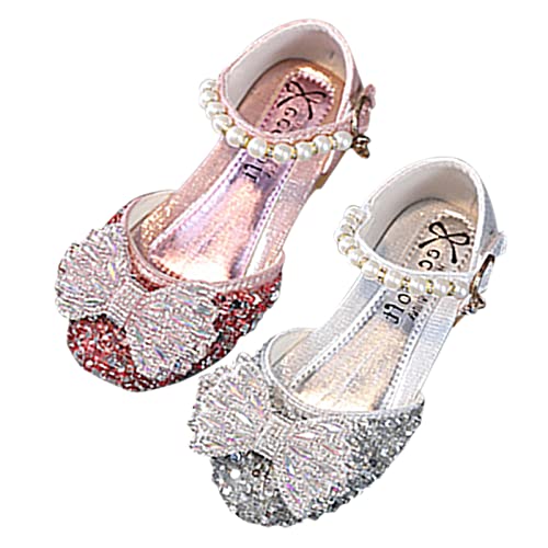 Princess Shoes For Kids Fashion Summer Girls Sandals Dress Performance Dance Shoes Shiny Rhinestone Sequin Bow Pearl (Silver-a, 25)2