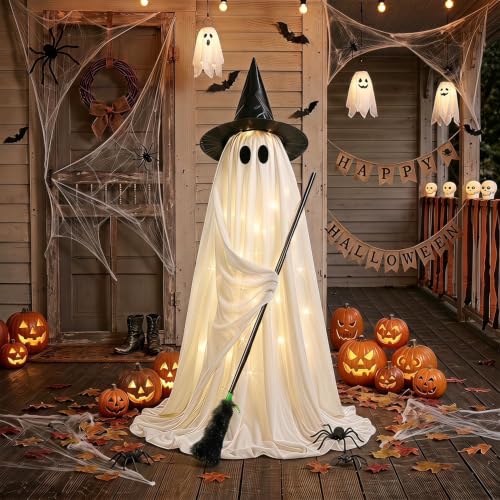 AURORAKI Witch Ghost Lighted Halloween Decoration for Outdoor Porches and Yards