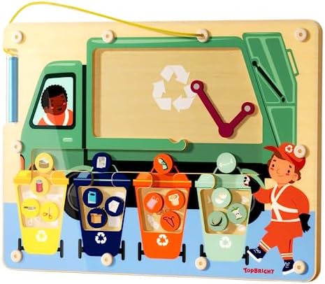 TOP BRIGHT Magnetic Garbage Sorting Maze Toy, Wooden Montessori F...