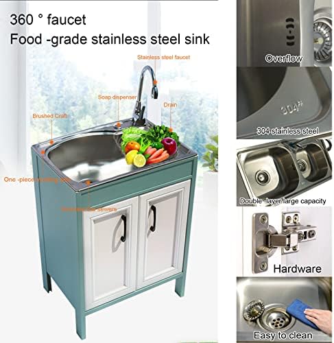 Laundry Unit with Tap and Sink in Stainless Steel with 1 Storage Compartment, Handwash Station for Storage, Kitchen, Bathroom (Size: B)