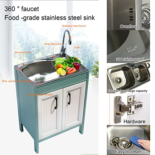 Mobile Lavanderia con Rubinetto e lavello in Acciaio Inox, 1 vano portaoggetti, postazione per Lavaggio Mani per ripostiglio, Cucina, Bagno (Dimensioni: C)