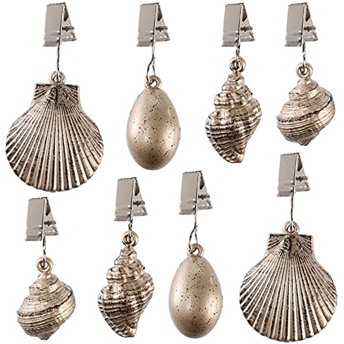 ZEAYEA 8 PCS Tablecloth Weights Sea Shell Table Cover Weights Tablecloth Clips Hangers for Indoor Outdoor Nautical Style Brown Color Perfect for Picnic Family Dinner Table Decoration