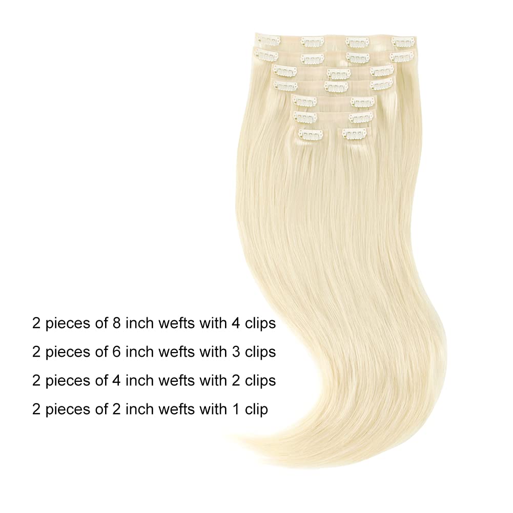 Sixstarhair Clip In Hair Extensions Blonde Extensions 20inch Long Hair Extensions Ash Blonde Hair 120g Pack with 8 Pieces of PU Clip In Wefts Extensions