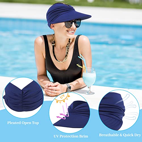 Outink Women Sun Visors Hats Uv Protection Sun Hats With Wide Brim Foldable Summer Beach Sports Caps For Young Girls (2Pack-Black+Navy Blue) #TOP2