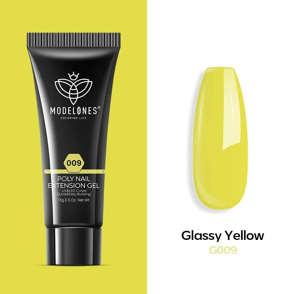MODELONES 15ml Poly Nail Gel Builder Nail Extension Gel Enhancement Nail Thickening Acrylic Extension nail polish gel - Glassy Yellow 009