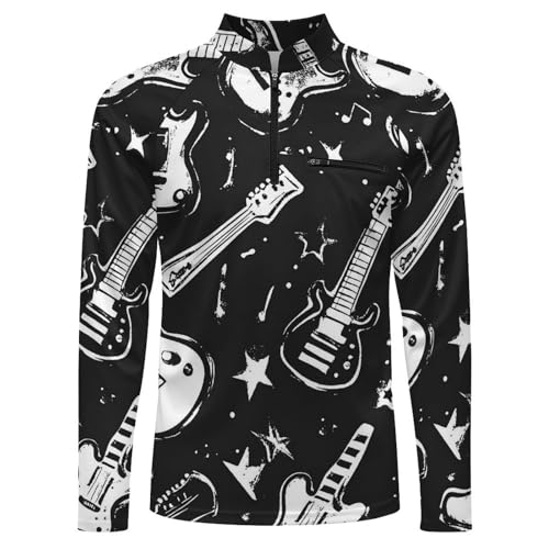 Mens Long Sleeve Mesh Fishing Shirts Rock and Roll Themed of Guitar Rash Guard Fishing Tshirt Sun Protection Tee4