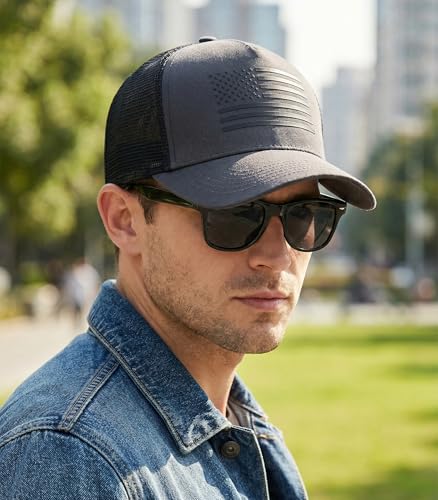 Image of American Flag Trucker Hat,USA Hat for Men Women Snapback Baseball Cap Adjustable Breathable Mesh Side Durable Hats