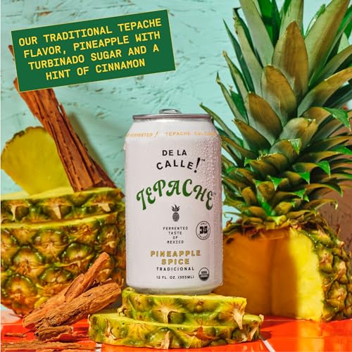 De La Calle Tepache - Pineapple Spice - Modern Mexican Soda - Craft Fermented Pineapple Sparkling Beverage - Certified Organic, Antioxidant Rich, Non-Alcoholic, Healthy Soda, Low Sugar, Low Calorie, Non-GMO