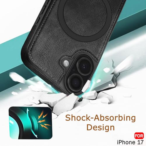 Image of TheGiftKart Genuine Leather Finish Back Cover Case for iPhone 17 | Shockproof Design | Raised Edges for Camera & Screen Protection | Stunning Minimalist Design Back Cover (MagSafe Compatible, Black)