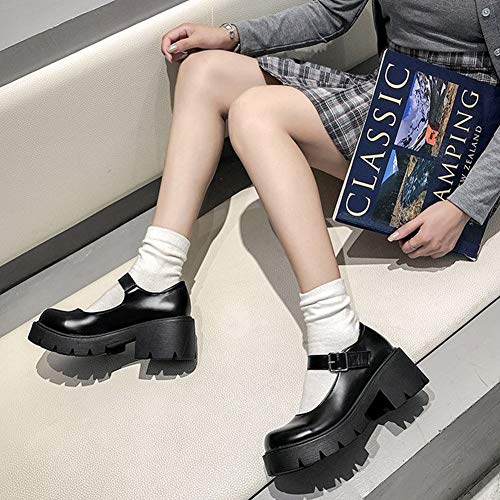 AOSPHIRAYLIAN Womens Mary Janes Shoes Round Toe Platform Ankle Strap Chunky Heel Black Uniform Dress Shoes4