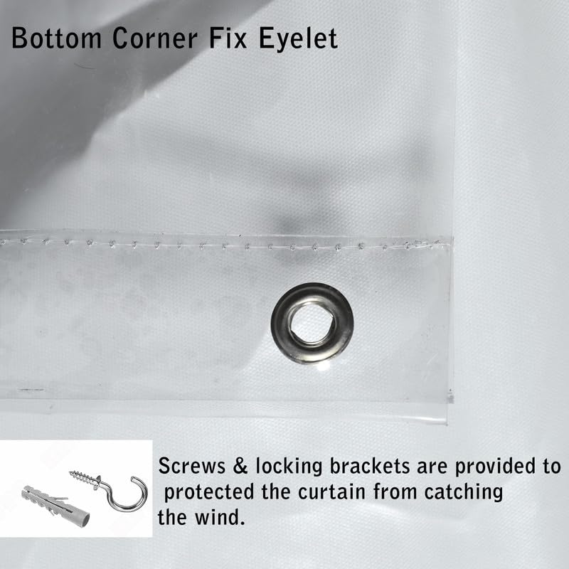 Image of MetDeals Waterproof Transparent PVC Self Fold Curtain with Rust-Proof Eyelets & J Hooks | Windproof & Dustproof Outdoor Curtain for Door,Window, Balcony & Patio Protection (4.5 X 8.5 Feet, 2 Piece)