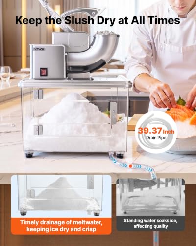 Image of VEVOR Commercial Ice Crusher 661LBS /H, 350W Electric Snow Cone Machine with 4 Blades, 2000RPM Stainless Steel Shaved Ice Machine with 11 Gal Crushed-Ice Box, for Family Restaurants Bars, Silver
