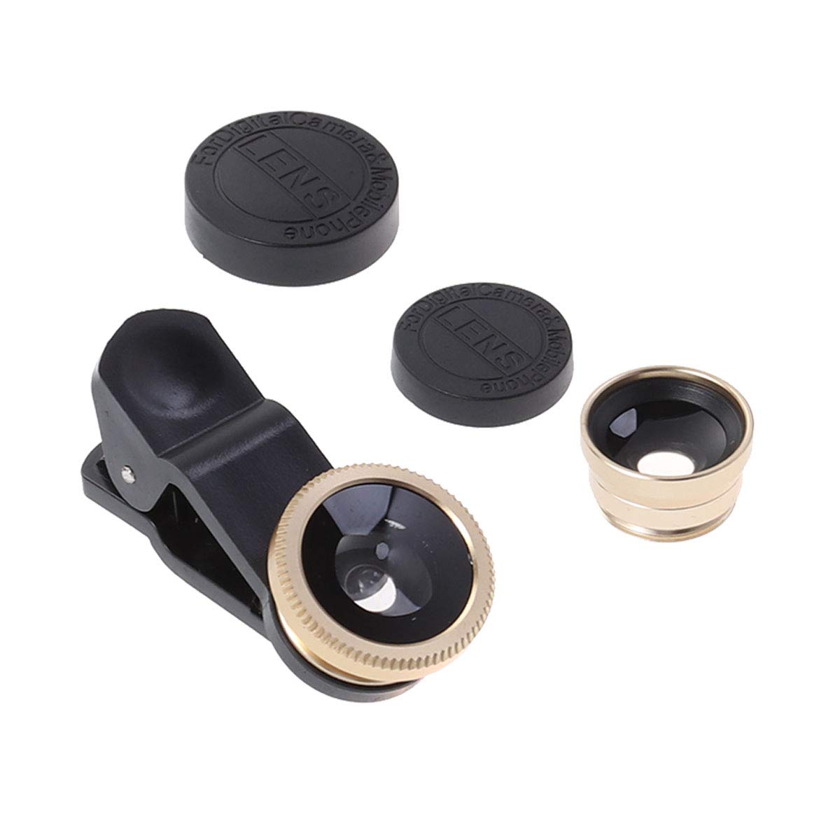 UKCOCOUniversal Portable Cell Phone Camera Lens Super Wide Angle Lens Macro Lens and Fisheye Lens Clip on 3 in 1 Mobile Phone Lens for iPhone 6S/7/8/X (Golden)