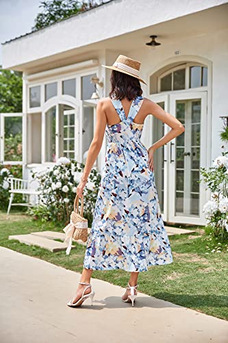 Image of GRACE KARIN Womens Summer Floral Dresses 2026 Boho Maxi Dress Flowy Halter Sundress Casual Vacation Beach Clothes with Pocket