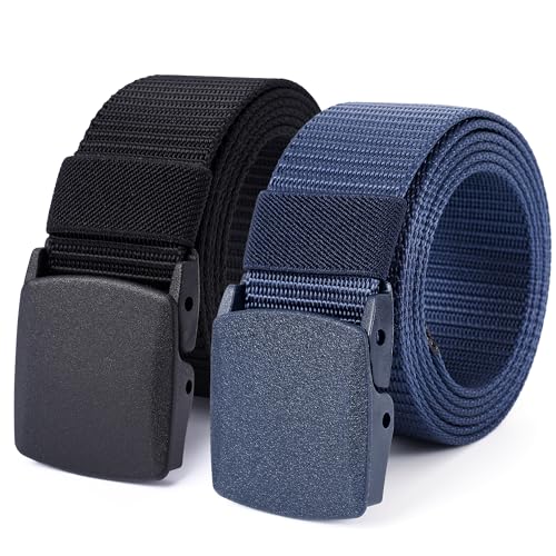 Mile High Life | Nylon Web Belt | Outdoor Military Belt | TSA Safe Buckle Plastic/Metal Black-510navy 2pc