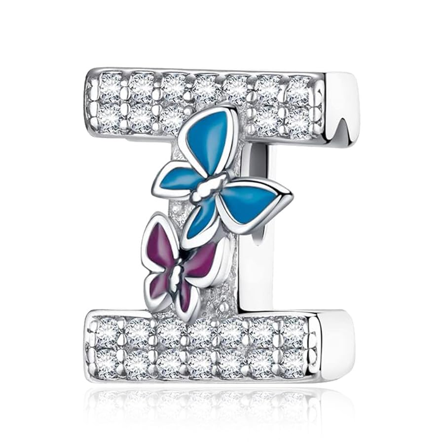Su-Carata Butterfly-Letter Initial-Alphabet Bead Charms - S925 Sterling Silver A Z Letters Charms with Cubic Zircon Stones Butterfly