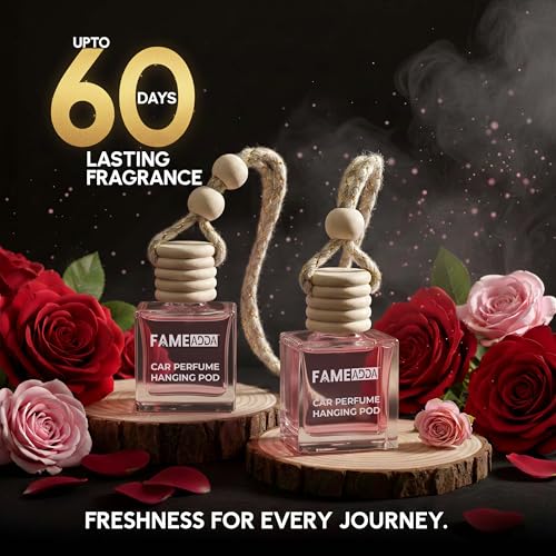 Image of 10 ML Pack of 6 Premium Rose Lavender Jasmine Lemon Sandalwood & Vanilla Car Perfume Luxury Air Freshener /Natural Fragrance Oils in Glass Bottle with Wooden Diffuser Lid /Last Upto 60 Days
