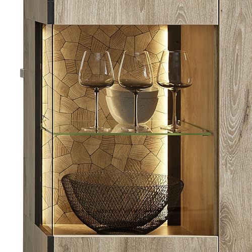 Lomadox Wohnwand TV-Wand inkl. Beleuchtung braun 4-teilig Modern, 1 Vitrine, 1 Highboard, 1 Wandboard, 1 Lowboard – Bild 7