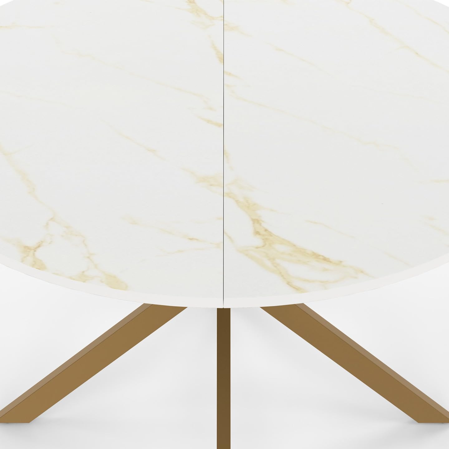IDMarket - Tavolo da pranzo rotondo per 6 persone ALIX con gamba a ragno in ottone e piano ALASKA 110 cm effetto marmo oro