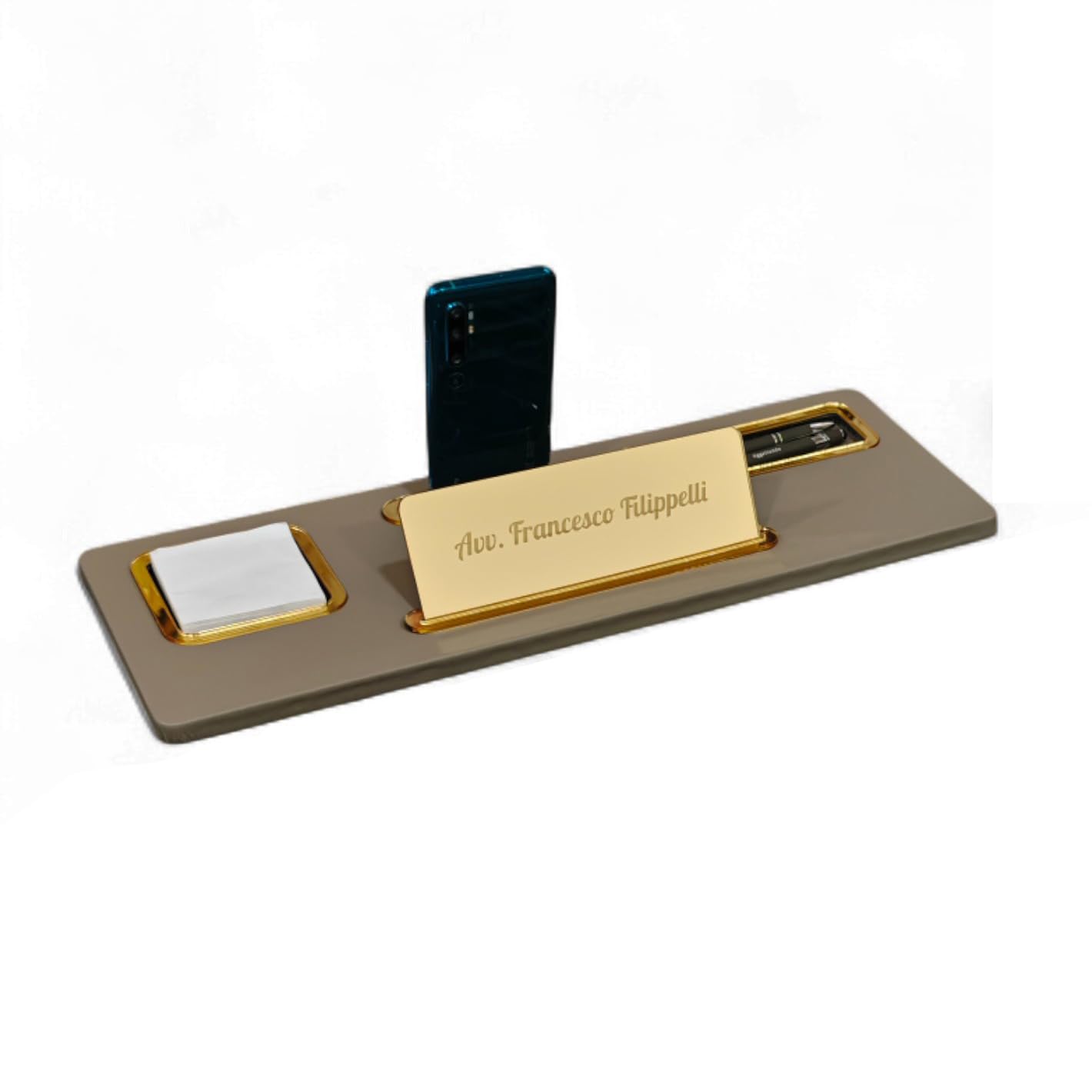 TORTORA Eco, 5 w 1, organizer na biurko ze skóry ekologicznej, uchwyt na smartfon, uchwyt na długopisy, uchwyt na karty, uchwyt na karty, rycerz osoba, podkładka na biurko, dom (ACR, złoto)