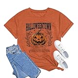 Camisetas de Halloween para mujer con texto en inglés 'I Got A Trick or Treat', lindas camisetas de manga corta con gráfico vintage para fiesta de Halloween, marrón (Brown-1), S