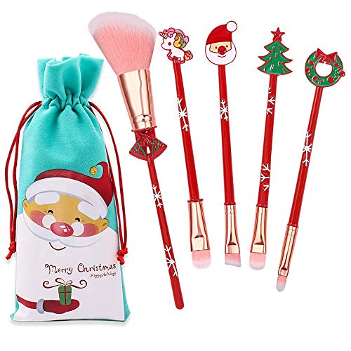 Professional Christmas Makeup Brushes Set - 5pcs Lip Eye Shadow Makeup Brushes Cosmetic Makeup Tool Sets & Kits for Daily Use Drawstring Bag Included Perfect Christmas Birthday Gift for Girls