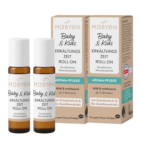 MABYEN Baby & Kids Erkältungszeit Roll-On 2er Set (2 x 10 ml) mit Zirbelkiefer Bio-Kamille & Mandelöl natürliche Aroma-Pflege für Babys ab 3 Monaten vegan & dermatologisch getestet