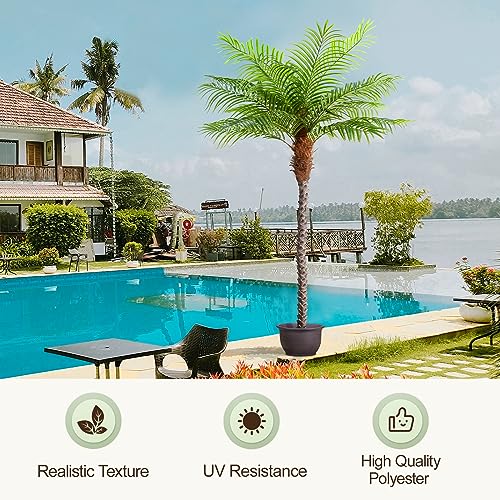 Image of 8.5ft Tall Artificial Phoenix Palm Tree for Outdoors Indoor Decor, Large Faux Coconut Silk Palm Tree Tropical Fake Tree Perfect for Outside Patio Poolside Porch Home Office Decor (Set of 2)