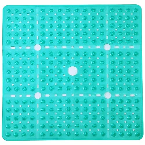 Image of ENKOSI Large Square Shower Mat - 27x27 inch Non Slip Shower Mats - Green Shower Mats for Showers Anti Slip - Shower Non Slip Mat - Shower Mat with Drain Hole - Square Bathroom Mat (Clear Green 27x27)
