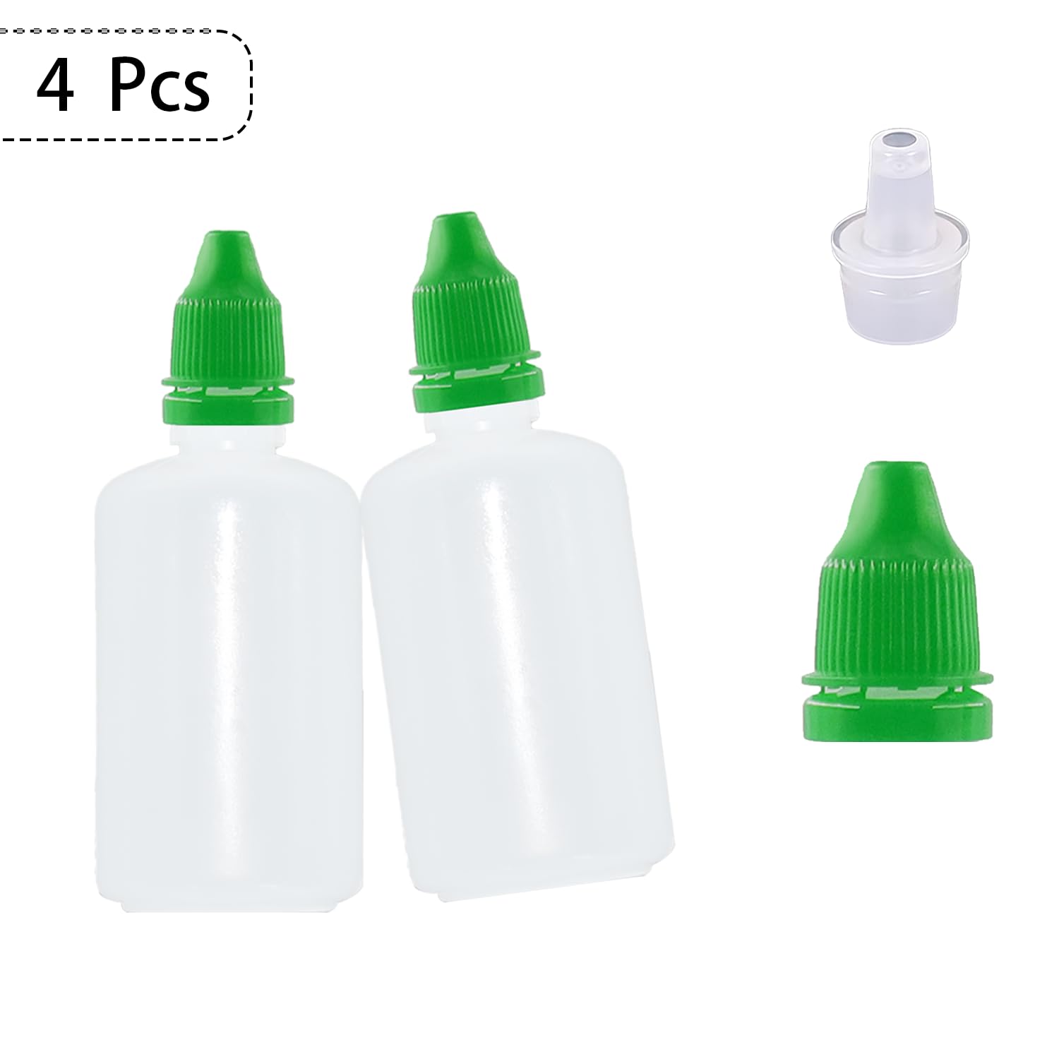 Plastikowe butelki z zakraplaczem, 50 ml, puste, wyciskane butelki z kroplomierzem z czerwoną nakrętką, 4 sztuki, idealne do olejów, transferu płynów i projektów DIY