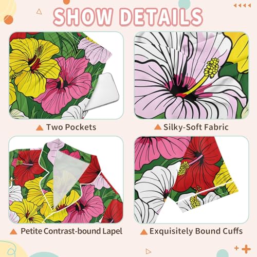 Multicolor Hibiscus Summer Pajamas Set Soft Satin Pjs Sets 2 Piece Short Sleeve Sleepwear Casual Clothes3