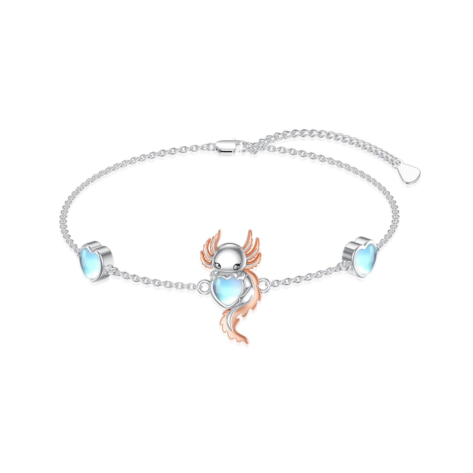 Mondstein Axolotl Armband für Frauen 925er Sterlingsilber Axolotl Armband mit Herz Schmuck Geburtstagsgeschenke für die Tochter