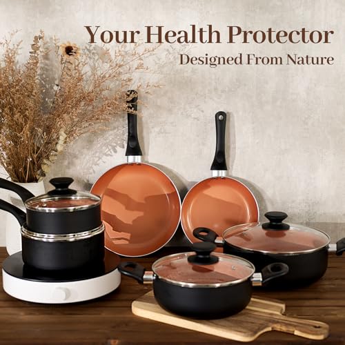 Image of BECIGAR Ceramic Pots and Pans Set, 15PCS Nonstick Set Ceramic Cookware Set, Nonstick Pan Pots and Pans Set Non Stick Cookware set (With-Induction)