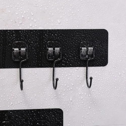 Image of 1 PCS Adhesive Sticker Wall Mounted Coat Hook Rack 6 in 1 Heavy Duty Sticky Hooks No Drilling Strong Load Bearing Organizer for Kitchen Bathroom Bedroom Doors Tiles (Black Color)