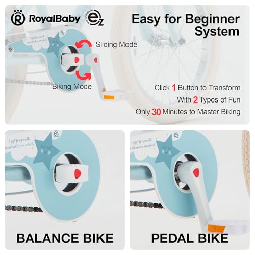 Image of RoyalBaby EZ Kids Bike,12 14 16 18 Inch Convertible Balance to Pedal Bike for Boys & Girls,Beginner Bicycle for Ages 2-9 Years