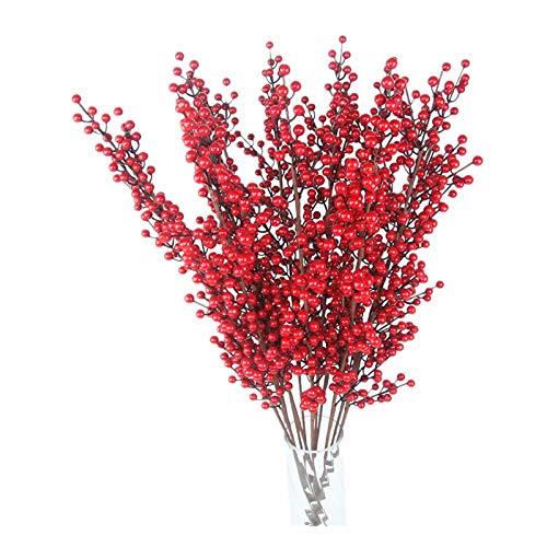 DODXIAOBEUL 25 Inch Artificial Red Berry Stems Branches,Faux Berries Fake Flower for Christmas Year DIY Floral Art Plant Home Office Party Decoration,4 Pack