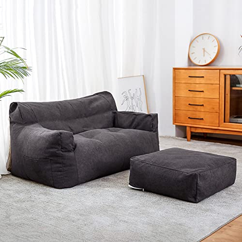PHASFBJ Sofa Lazy Sack Bean Bag Chair Cover with Footstool Cover & Comfortable Pillowcase (Does not Contain Filler), Giant Bean Bag Sofa for Two People, for Kids, Adults, Couples,Black